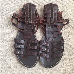 Boho Brown Leather European Gladiator Sandals